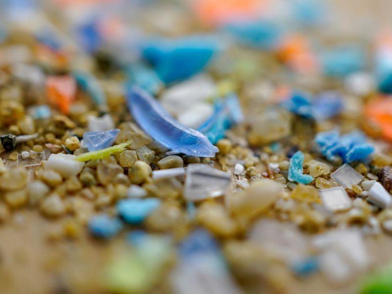 microplastics mixed among sand sediment